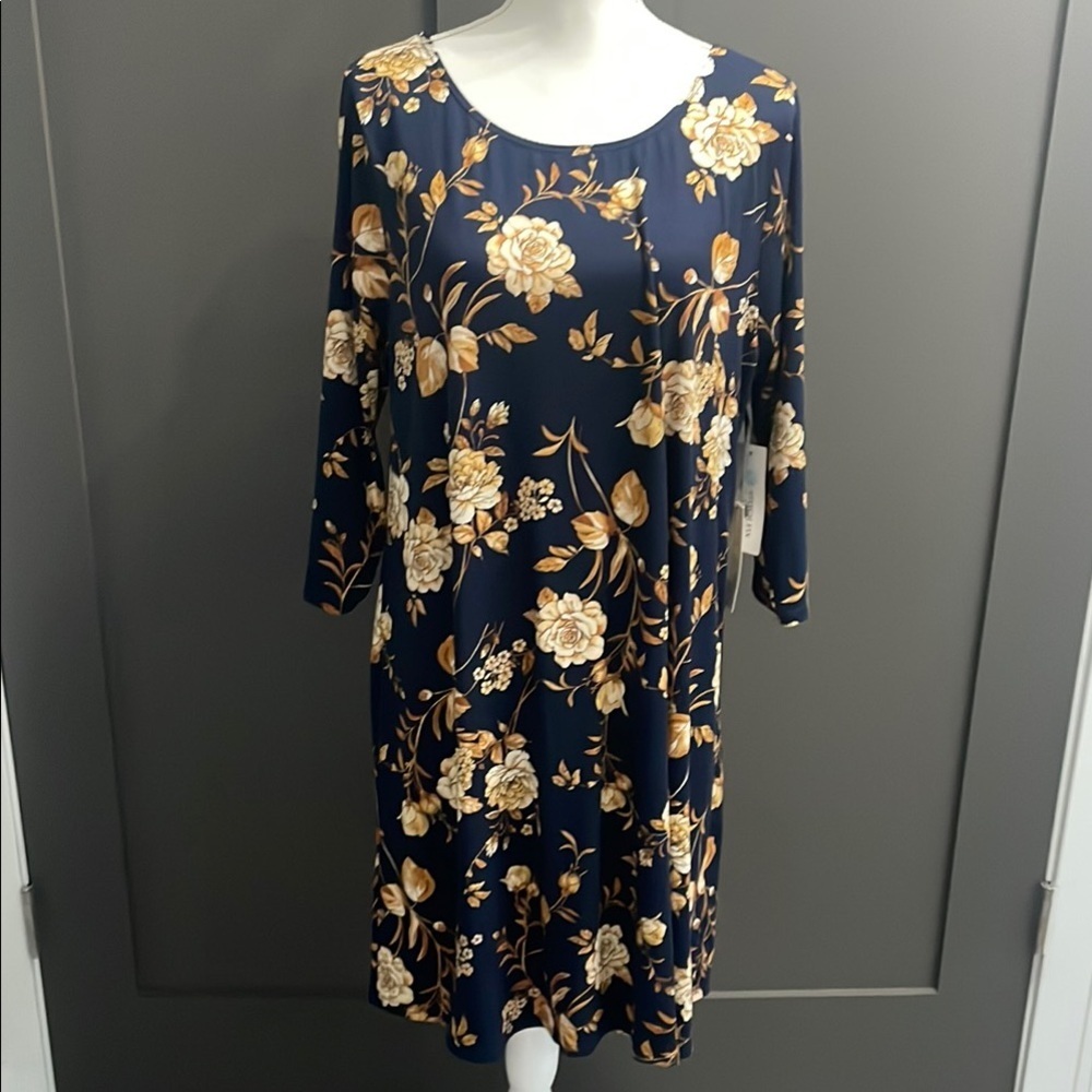 Nine Britton Brianna Brushed Knit Floral Navy Dress Size 1X